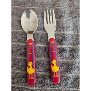 Gerber Graduates Vintage Sesame Street Big Bird Kids Spoon Fork Set Stainless